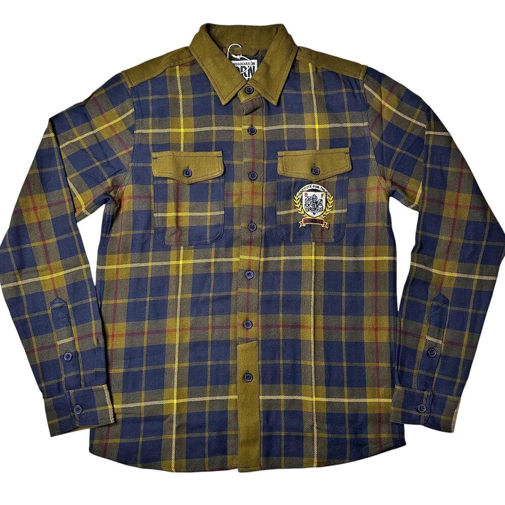 NWT Born Fly Plaid Long Sleeve Button Up Shirt Olive Mens M